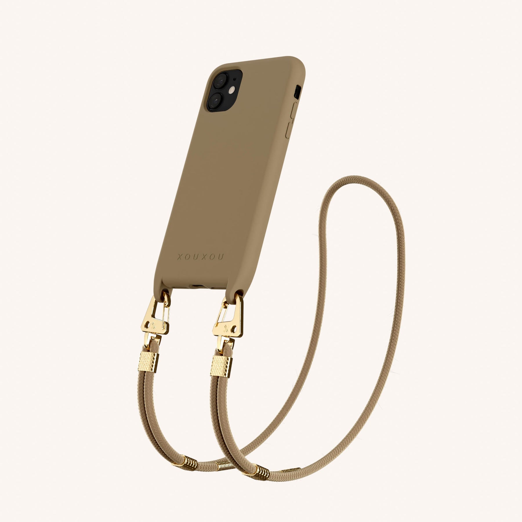 Phone Necklace with Carabiner Rope in Taupe