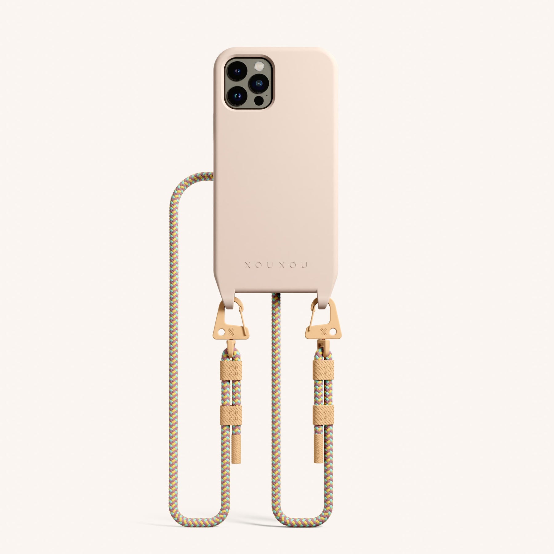 Phone Necklace with Carabiner Rope in Powder Pink + Palm Springs