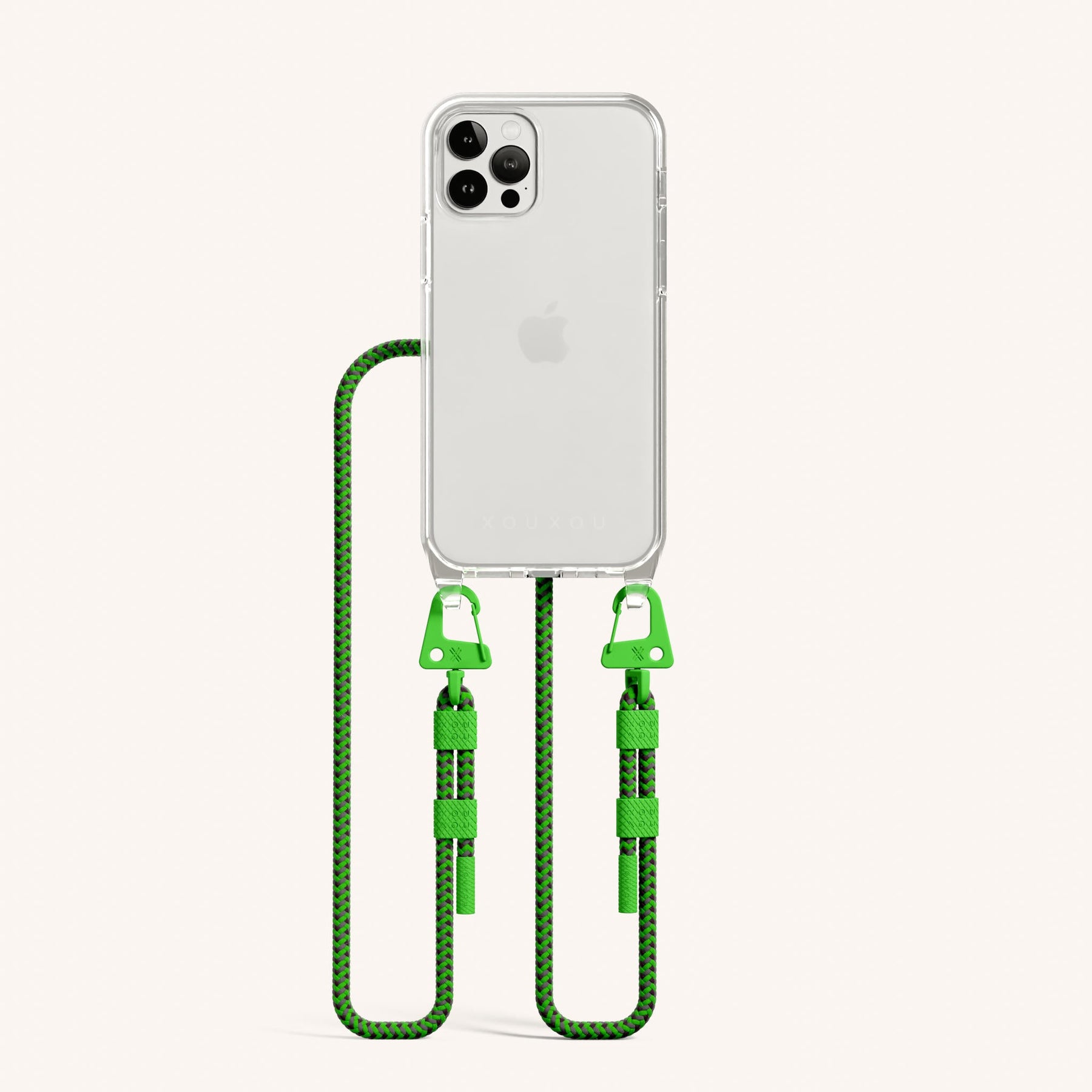 Phone Necklace with Carabiner Rope in Clear + Acid