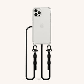 Phone Necklace with Carabiner Rope in Clear + Black