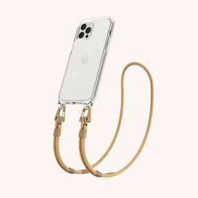 Phone Necklace with Carabiner Rope in Clear + Sand