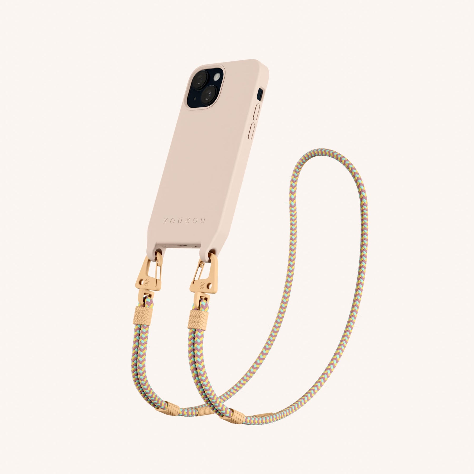 Phone Necklace with Carabiner Rope in Powder Pink + Palm Springs