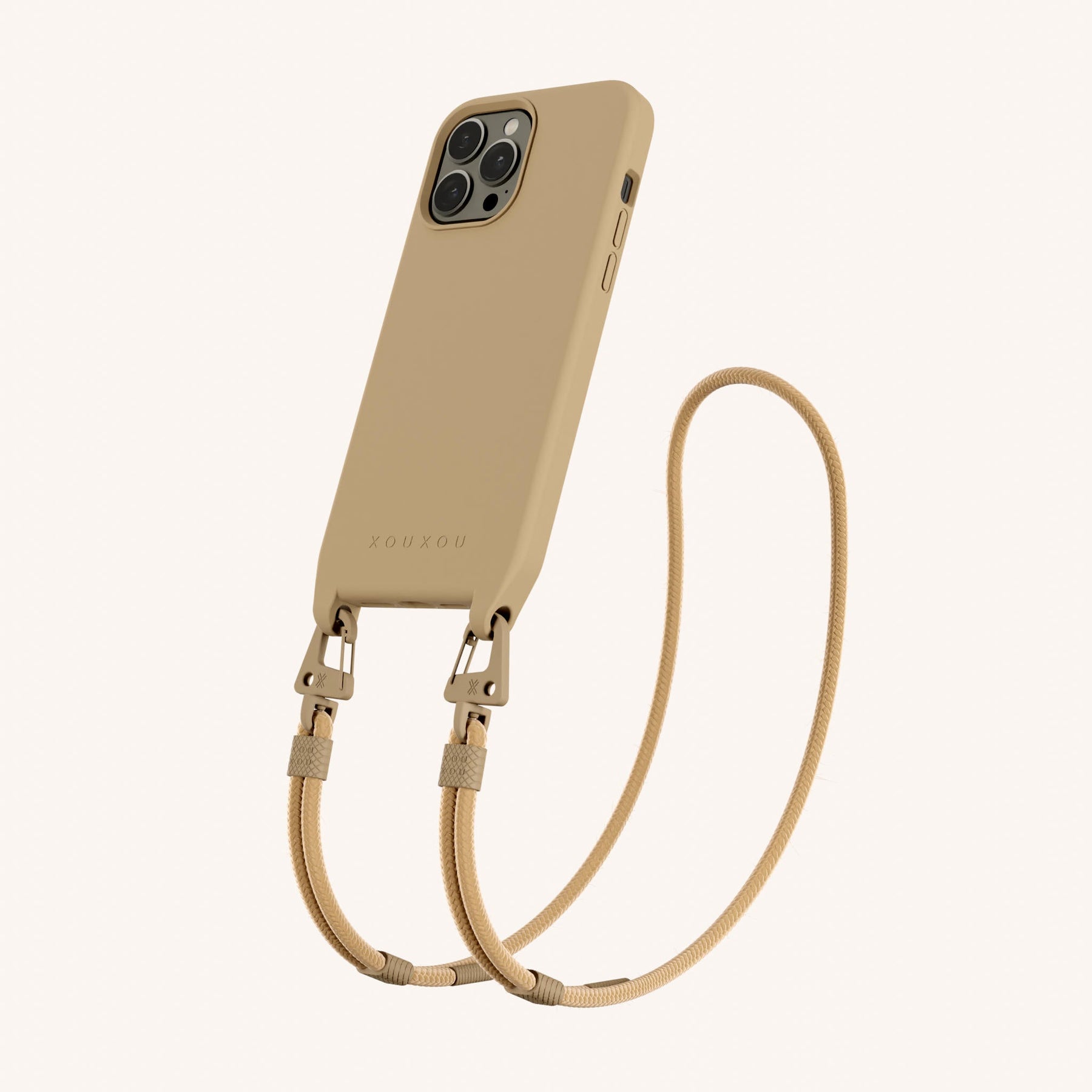 Phone Necklace with Carabiner Rope in Sand