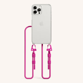 Phone Necklace with Carabiner Rope in Clear + Power Pink