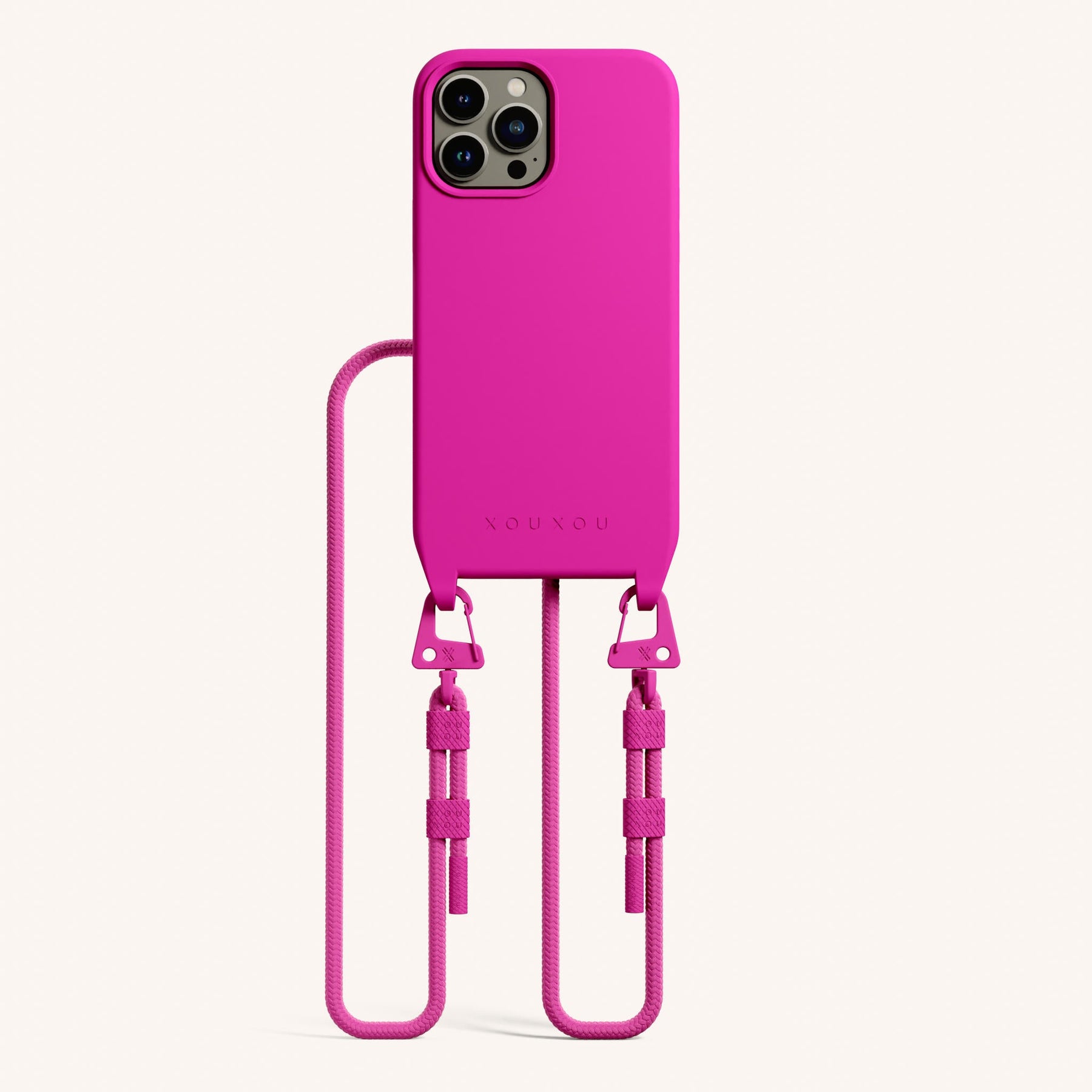 Phone Necklace with Carabiner Rope in Power Pink