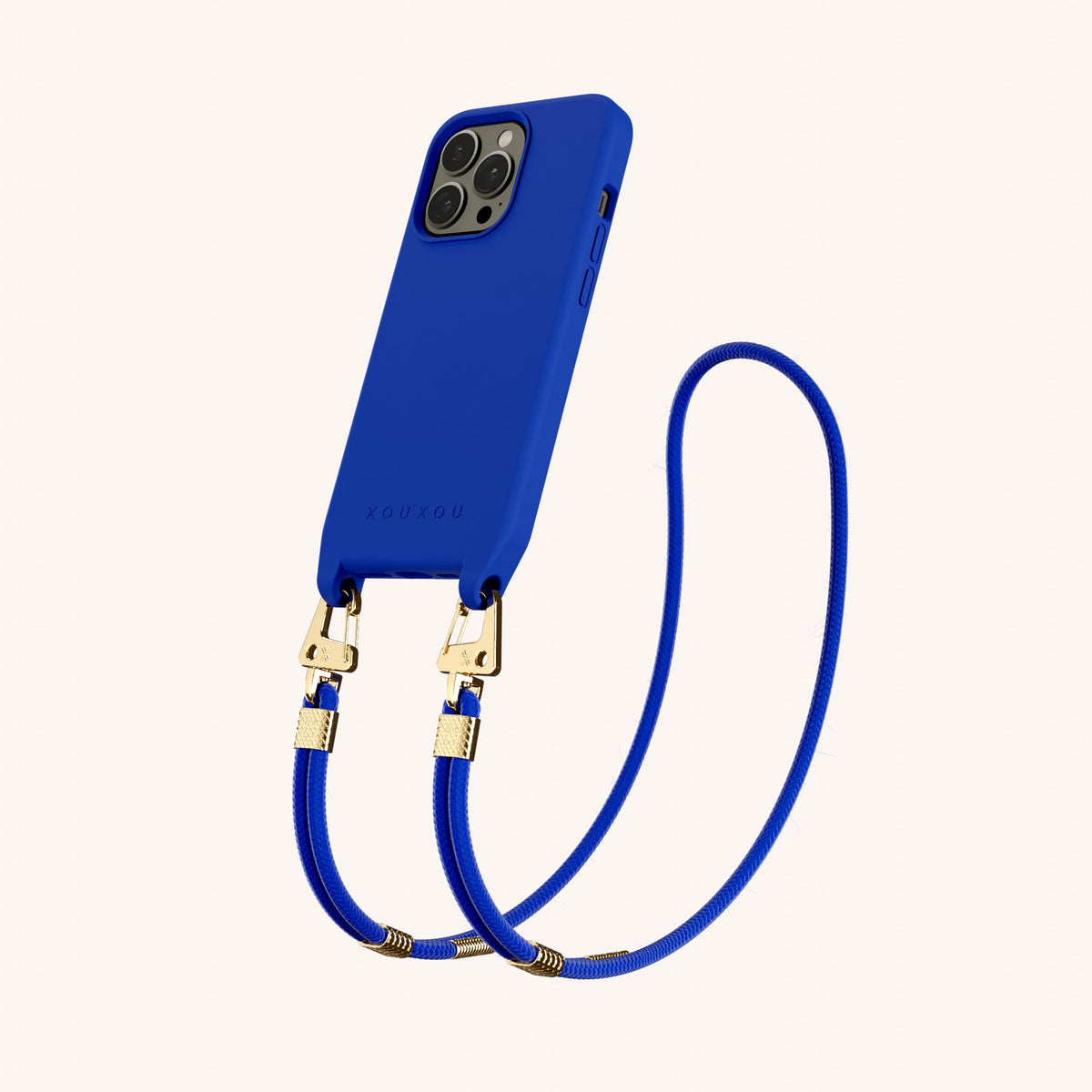 Phone Necklace with Carabiner Rope for iPhone 13 Pro with MagSafe in Blue Perspective View | XOUXOU #phone model_iphone 13 pro