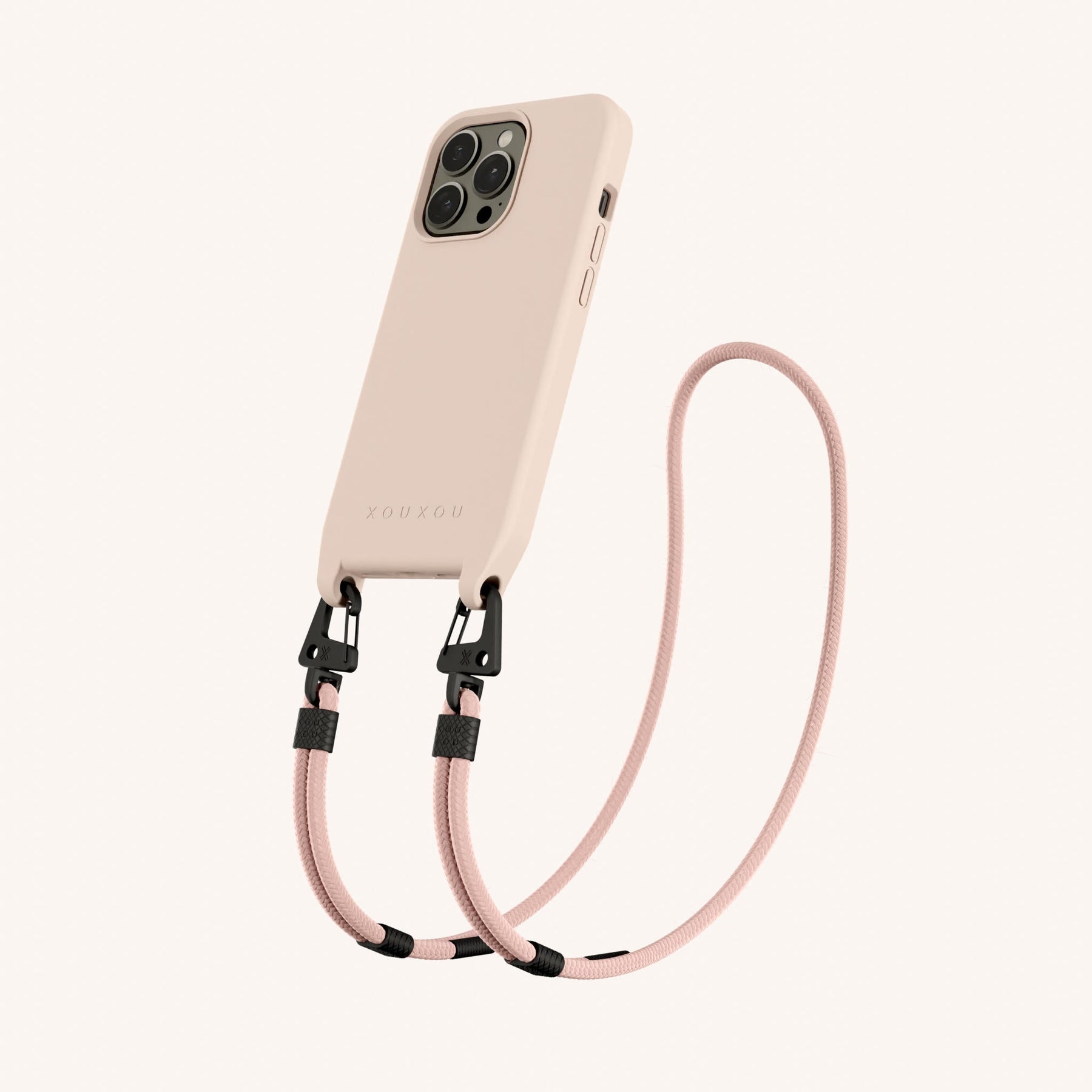 Phone Necklace with Carabiner Rope in Powder Pink