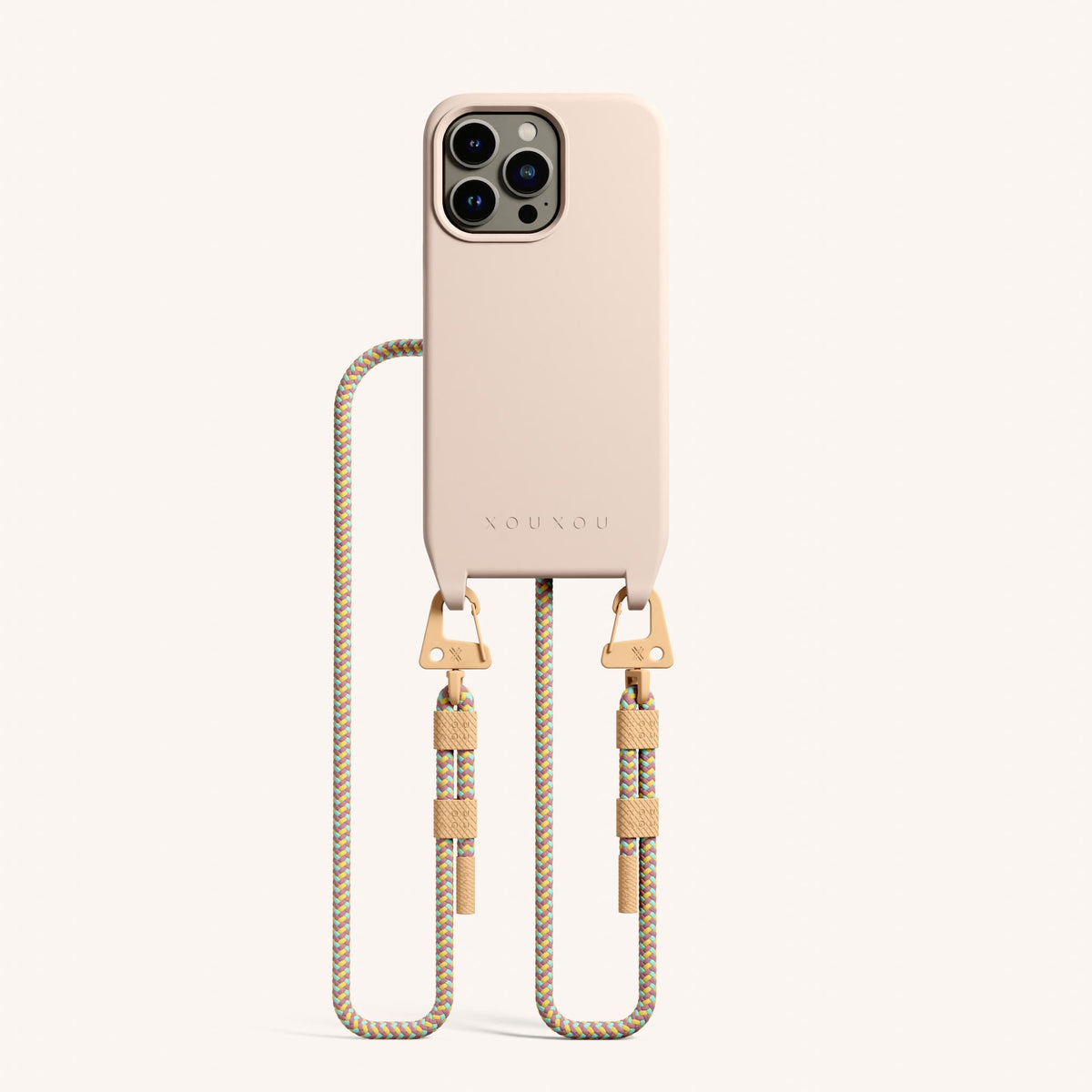 Phone Necklace with Carabiner Rope for iPhone 13 Pro with MagSafe in Powder Pink + Palm Springs Total View | XOUXOU #phone model_iphone 13 pro
