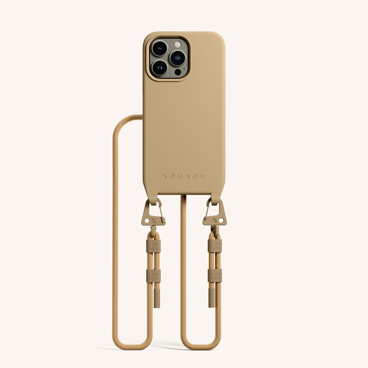 Phone Necklace with Carabiner Rope for iPhone 13 Pro with MagSafe in Sand Total View | XOUXOU #phone model_iphone 13 pro