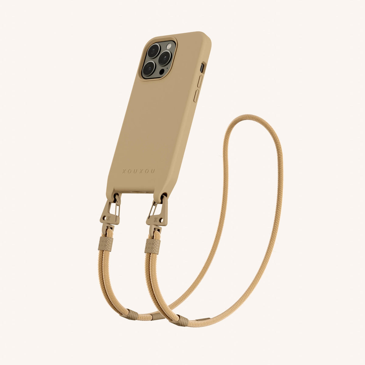 Phone Necklace with Carabiner Rope for iPhone 13 Pro with MagSafe in Sand Perspective View | XOUXOU #phone model_iphone 13 pro