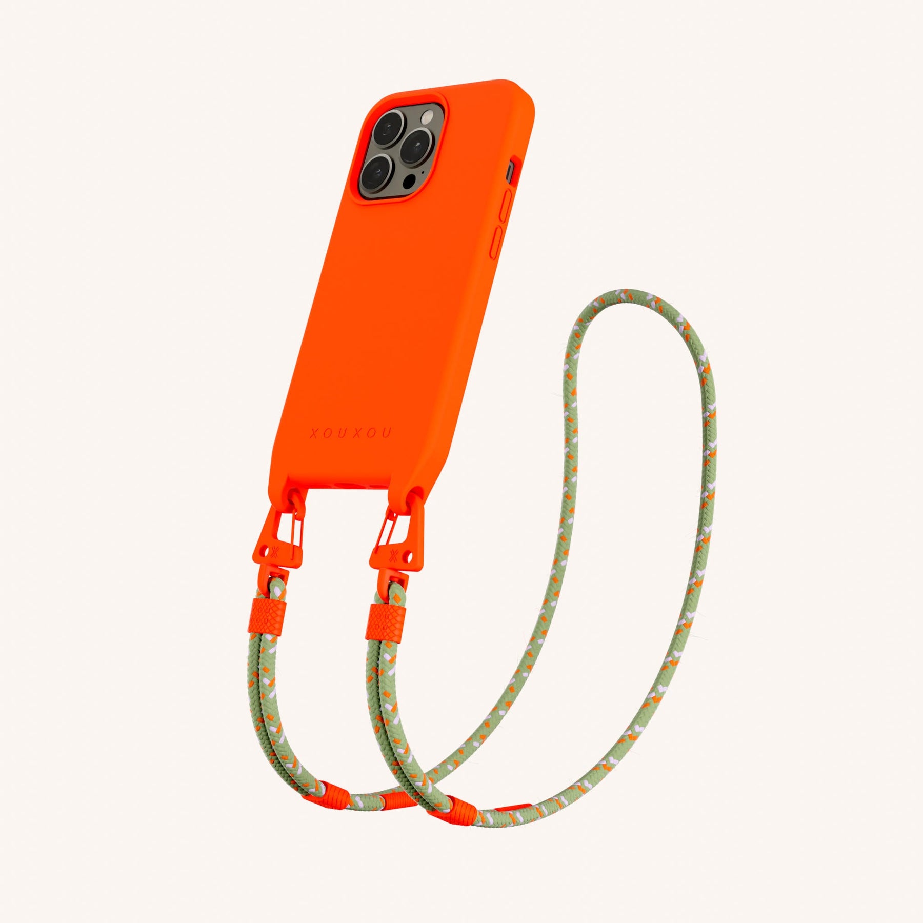 Phone Necklace with Carabiner Rope in Neon Orange + Orange Camouflage