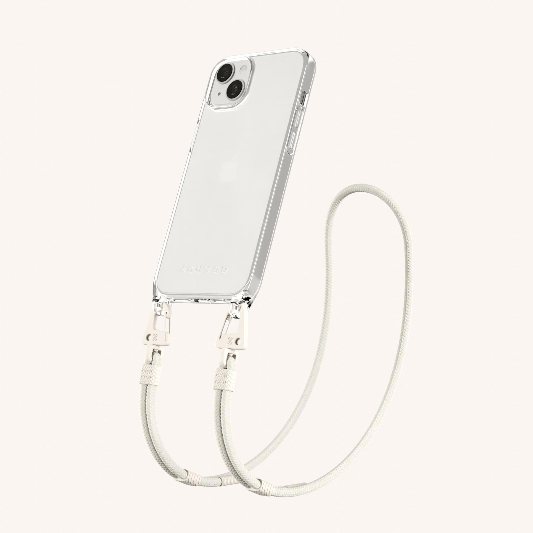 Phone Necklace with Carabiner Rope in Clear + Chalk