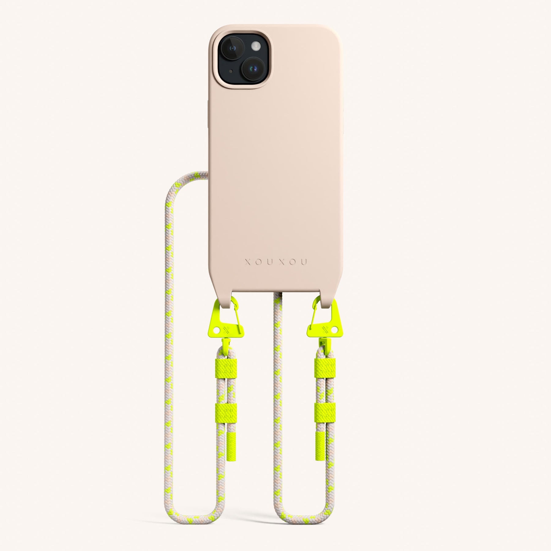 Phone Necklace with Carabiner Rope in Powder Pink + Neon Camouflage