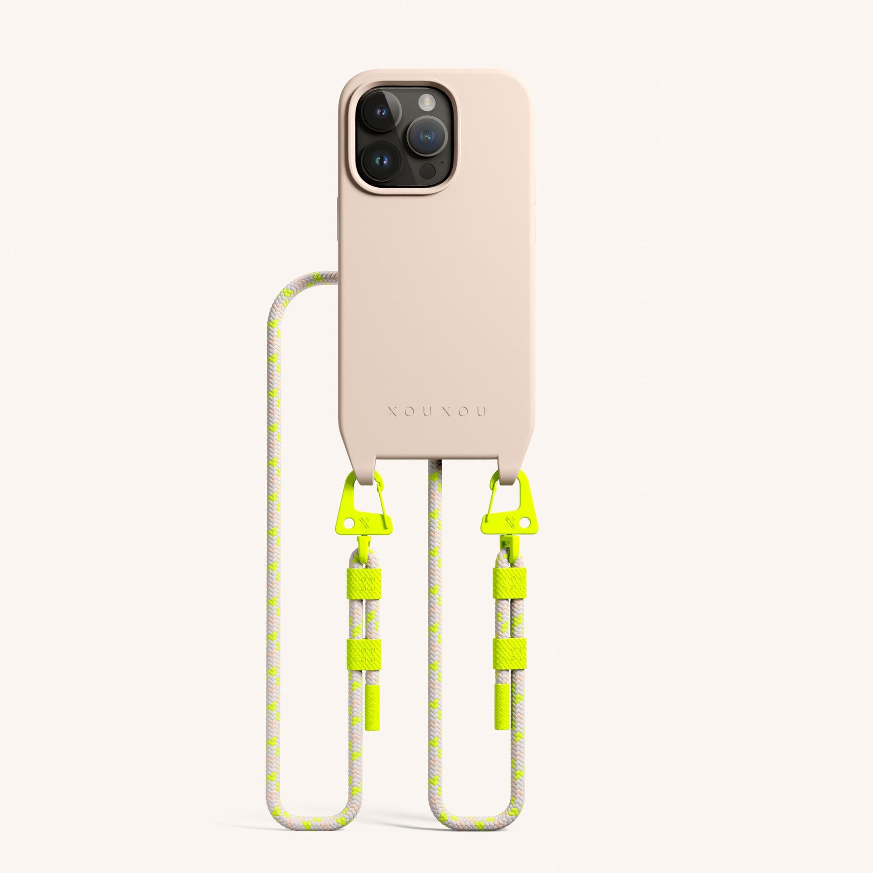 Phone Necklace with Carabiner Rope in Powder Pink + Neon Camouflage