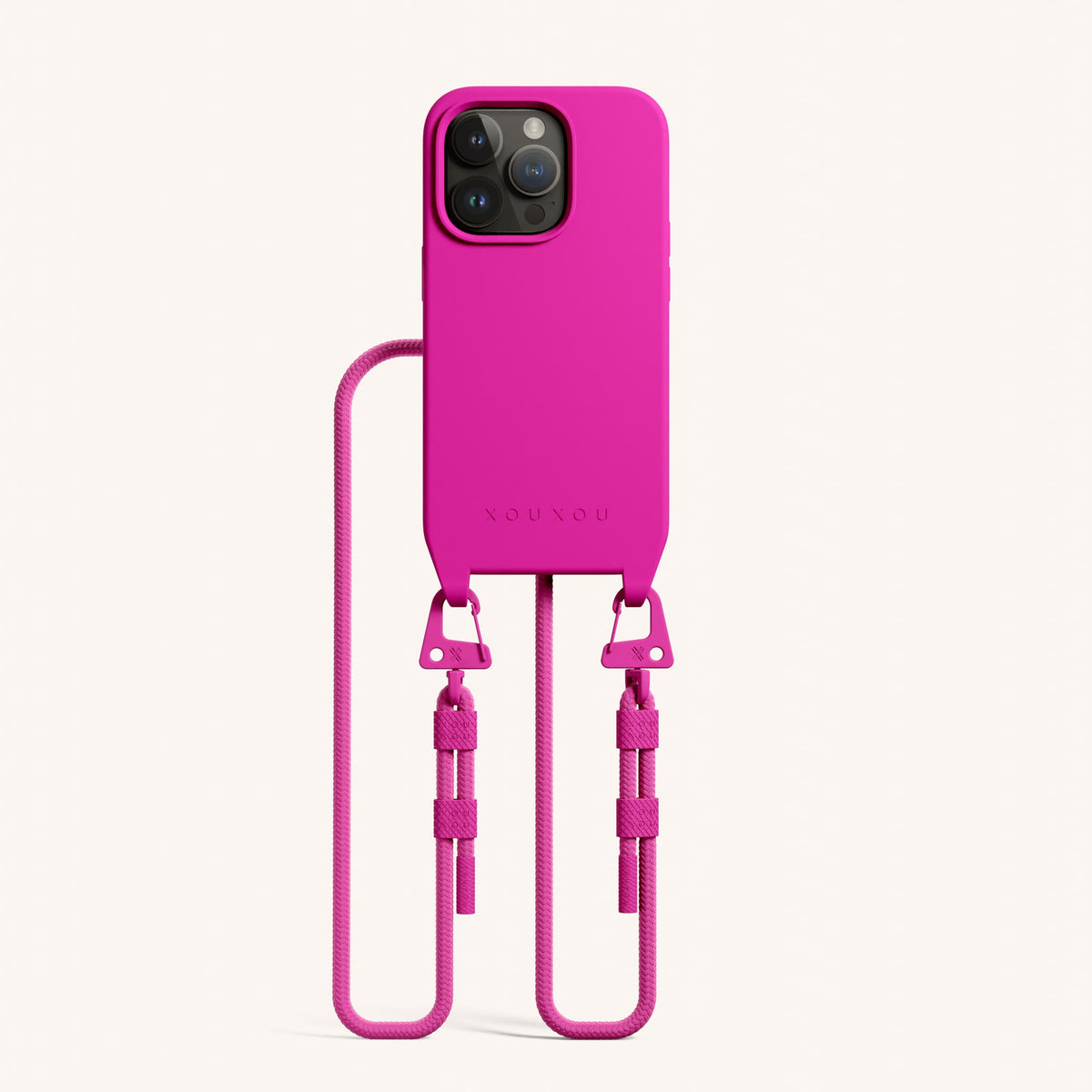 Phone Necklace with Carabiner Rope for iPhone 14 Pro without MagSafe in Power Pink Total View | XOUXOU #phone model_iphone 14 pro