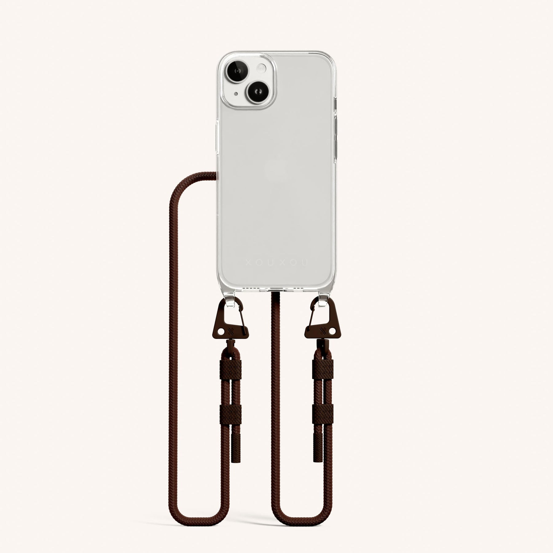 Phone Necklace with Carabiner Rope in Clear + Earth