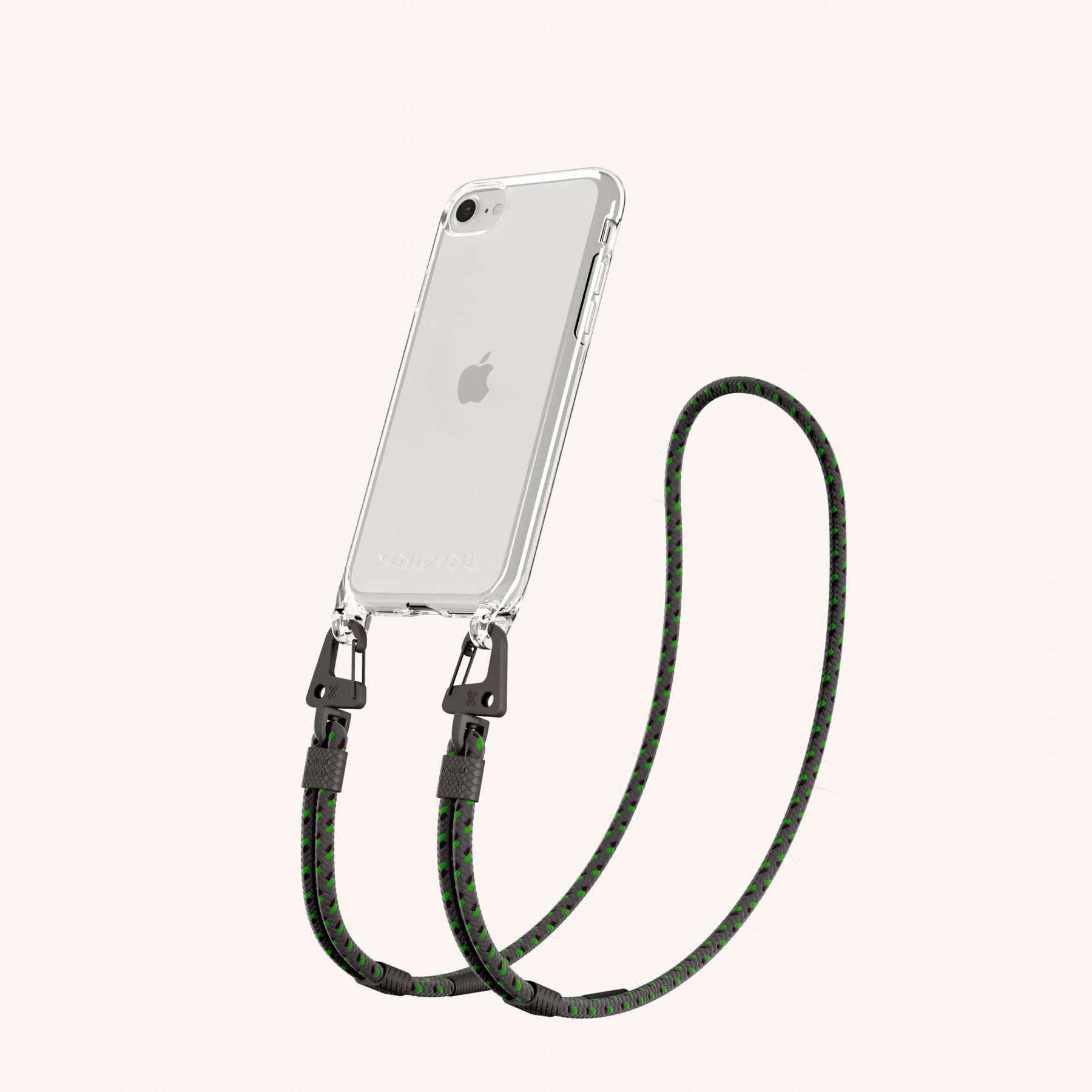 Phone Necklace with Carabiner Rope in Clear + Ash