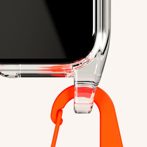 Phone Necklace with Carabiner Rope in Clear + Orange Camouflage