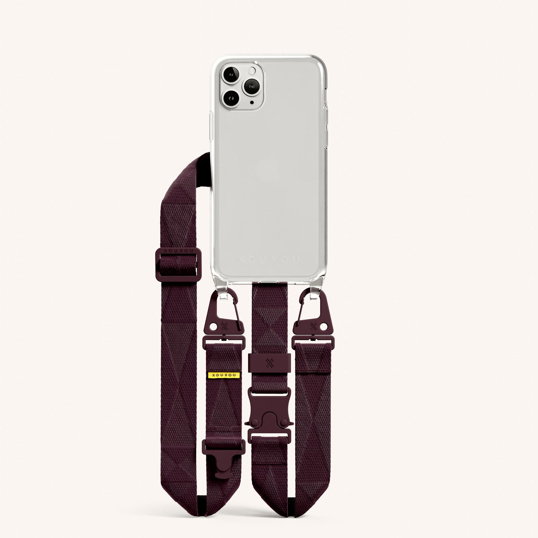 Phone Necklace with Lanyard in Clear + Burgundy