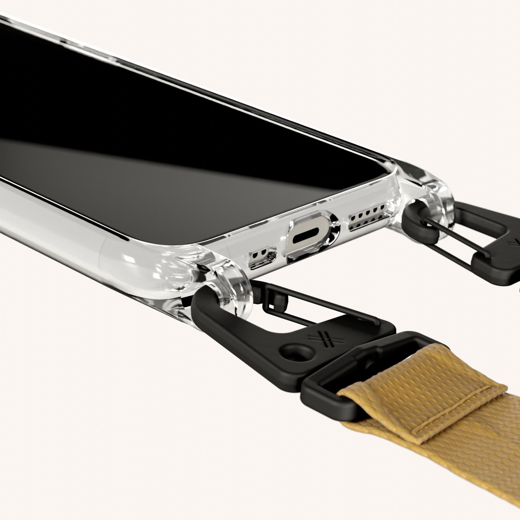 Phone Necklace with Lanyard in Clear + Caramel