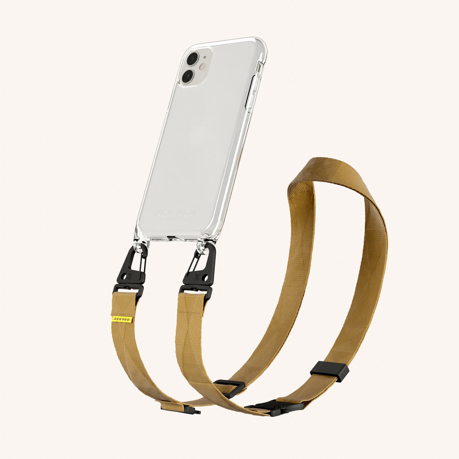 Phone Necklace with Lanyard in Clear + Caramel