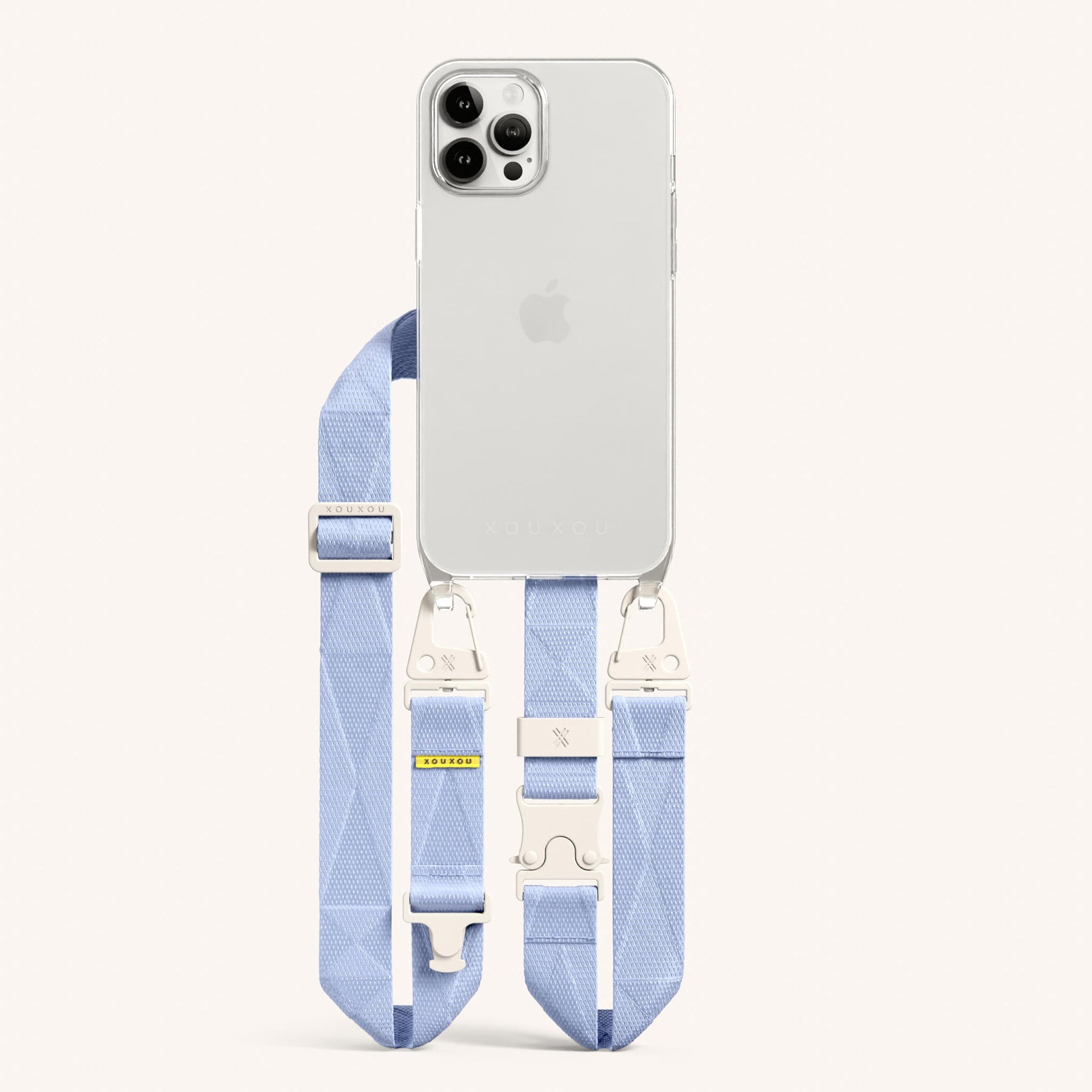 Phone Necklace with Lanyard in Clear + Baby Blue