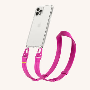 Phone Necklace with Lanyard in Clear + Power Pink