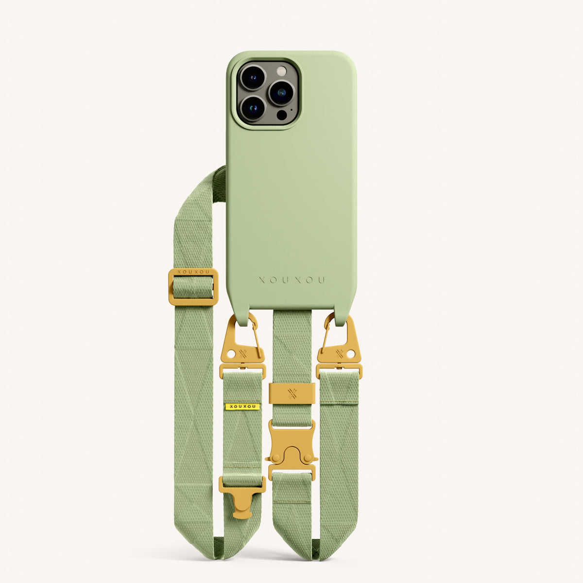 Phone Necklace with Lanyard for iPhone 13 Pro with MagSafe in Light Olive Total View | XOUXOU #phone model_iphone 13 pro