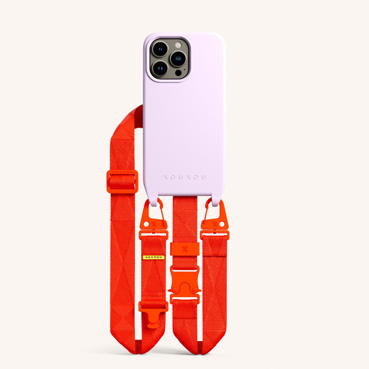 Phone Necklace with Lanyard for iPhone 13 Pro with MagSafe in Lilac + Neon Orange Total View | XOUXOU #phone model_iphone 13 pro
