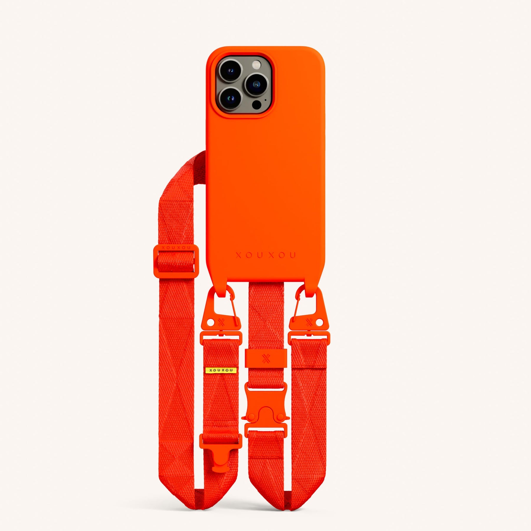 Neon Orange Phone Case With Heart Decor Hand Strap