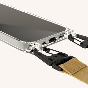 Phone Necklace with Lanyard in Clear + Caramel
