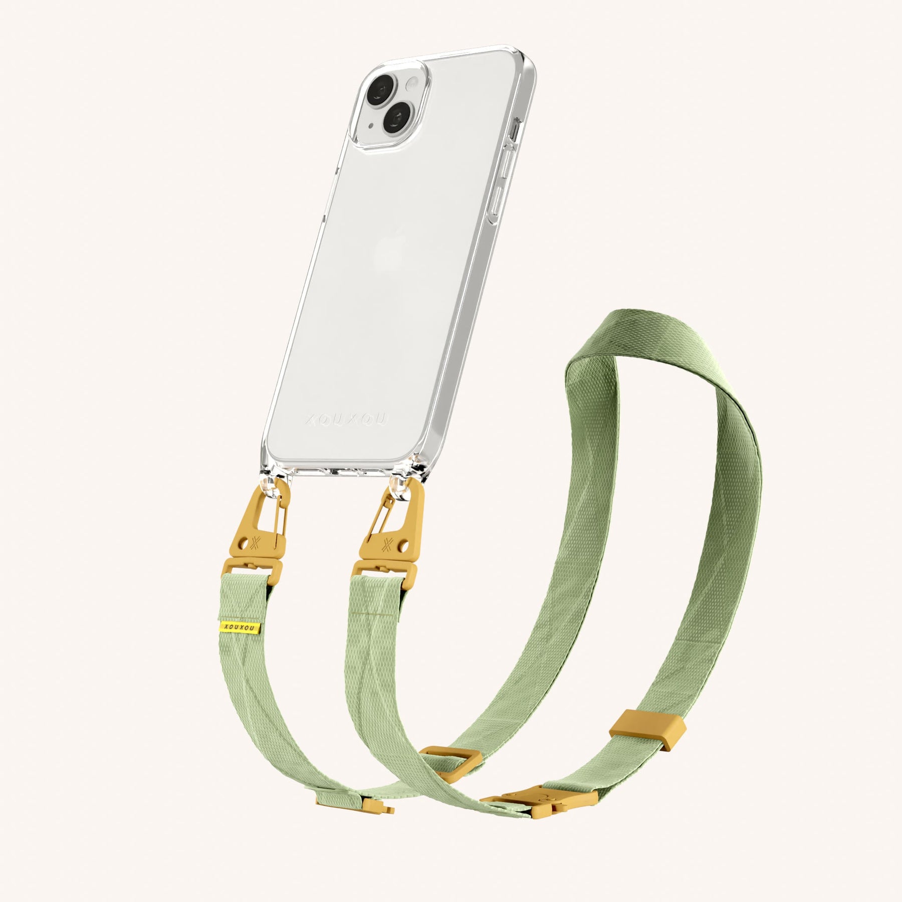 Phone Necklace with Lanyard in Clear + Light Olive