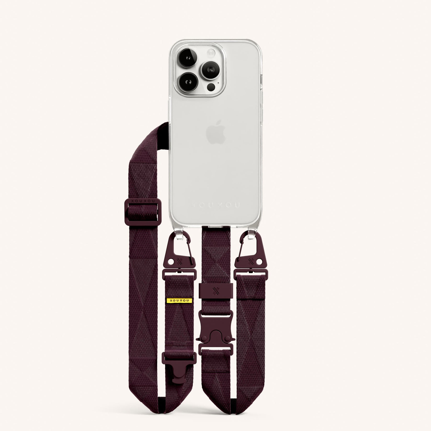 Phone Necklace with Lanyard in Clear + Burgundy