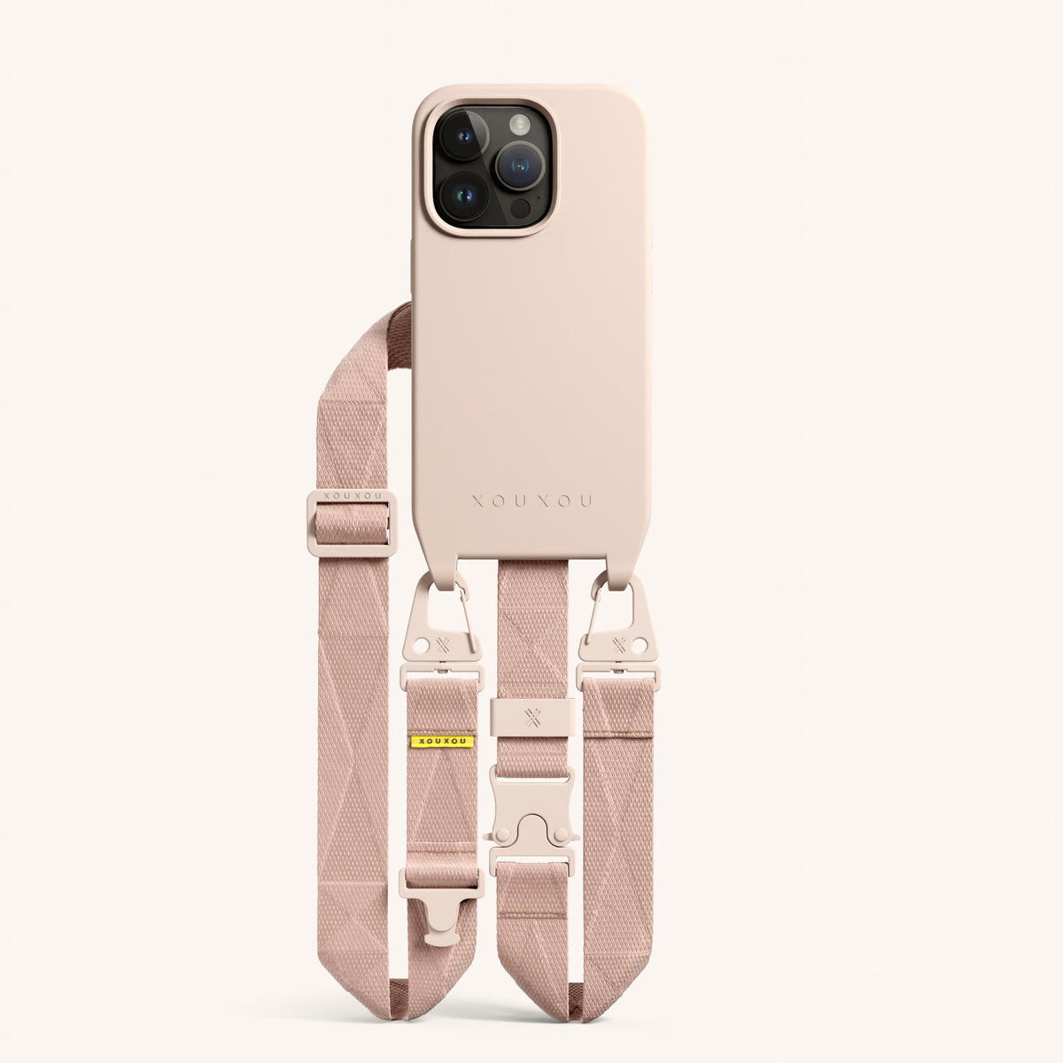 Phone Necklace with Lanyard for iPhone 14 Pro without MagSafe in Powder Pink Total View | XOUXOU #phone model_iphone 14 pro