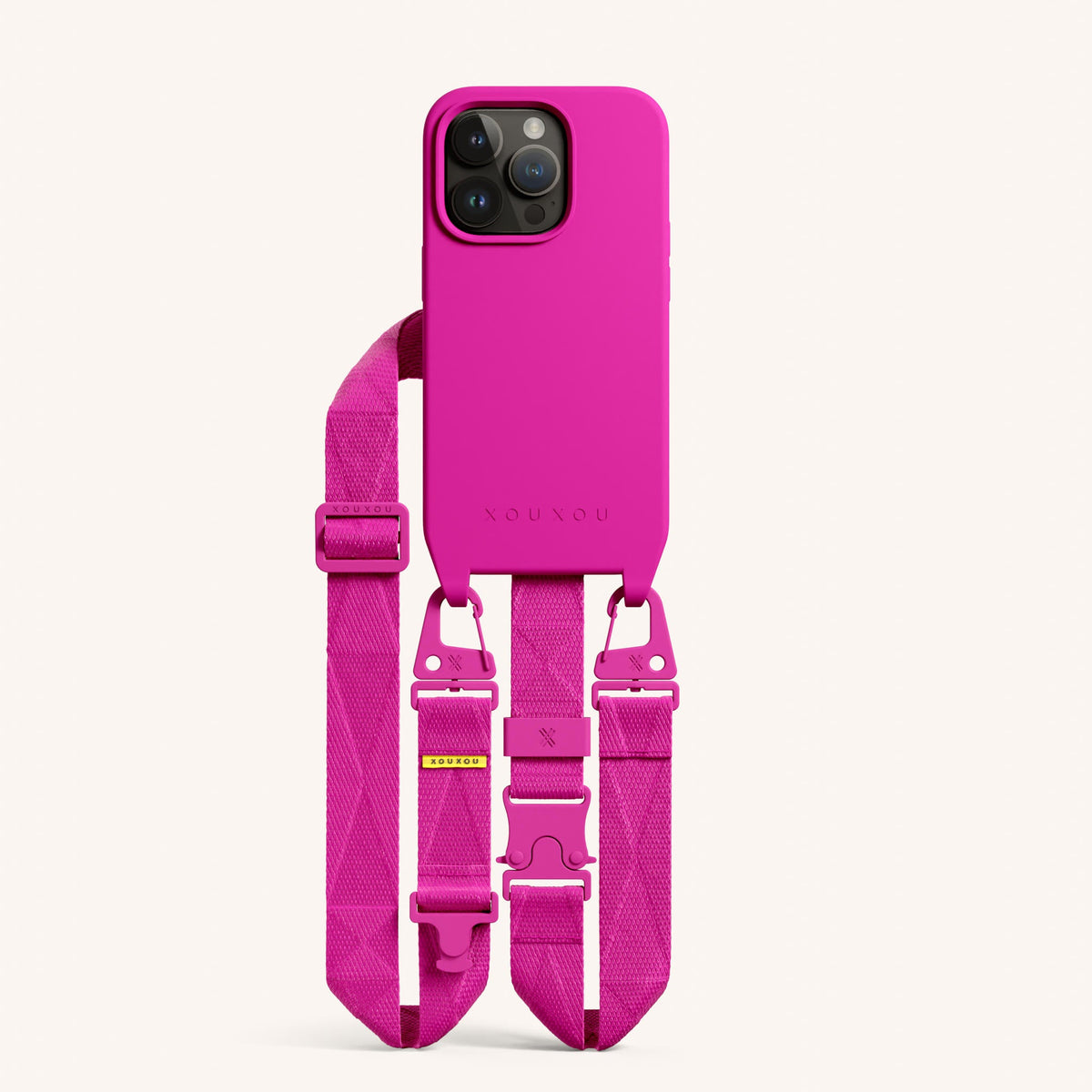 Phone Necklace with Lanyard for iPhone 14 Pro without MagSafe in Power Pink Total View | XOUXOU #phone model_iphone 14 pro