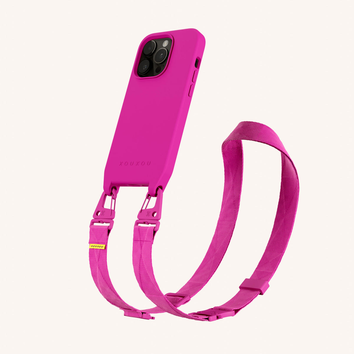 Phone Necklace with Lanyard for iPhone 14 Pro without MagSafe in Power Pink Perspective View | XOUXOU #phone model_iphone 14 pro