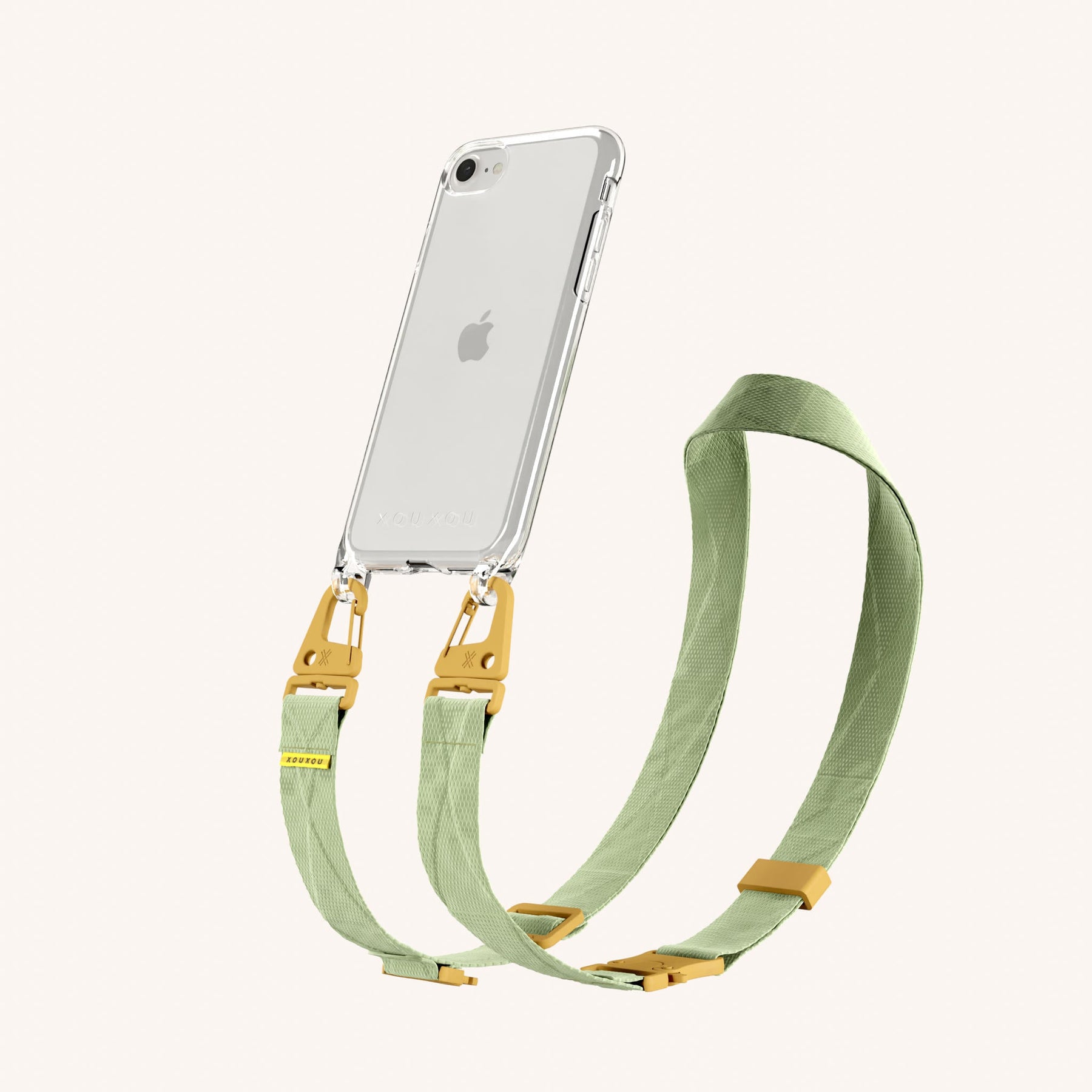 Phone Necklace with Lanyard in Clear + Light Olive