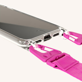 Phone Necklace with Lanyard in Clear + Power Pink