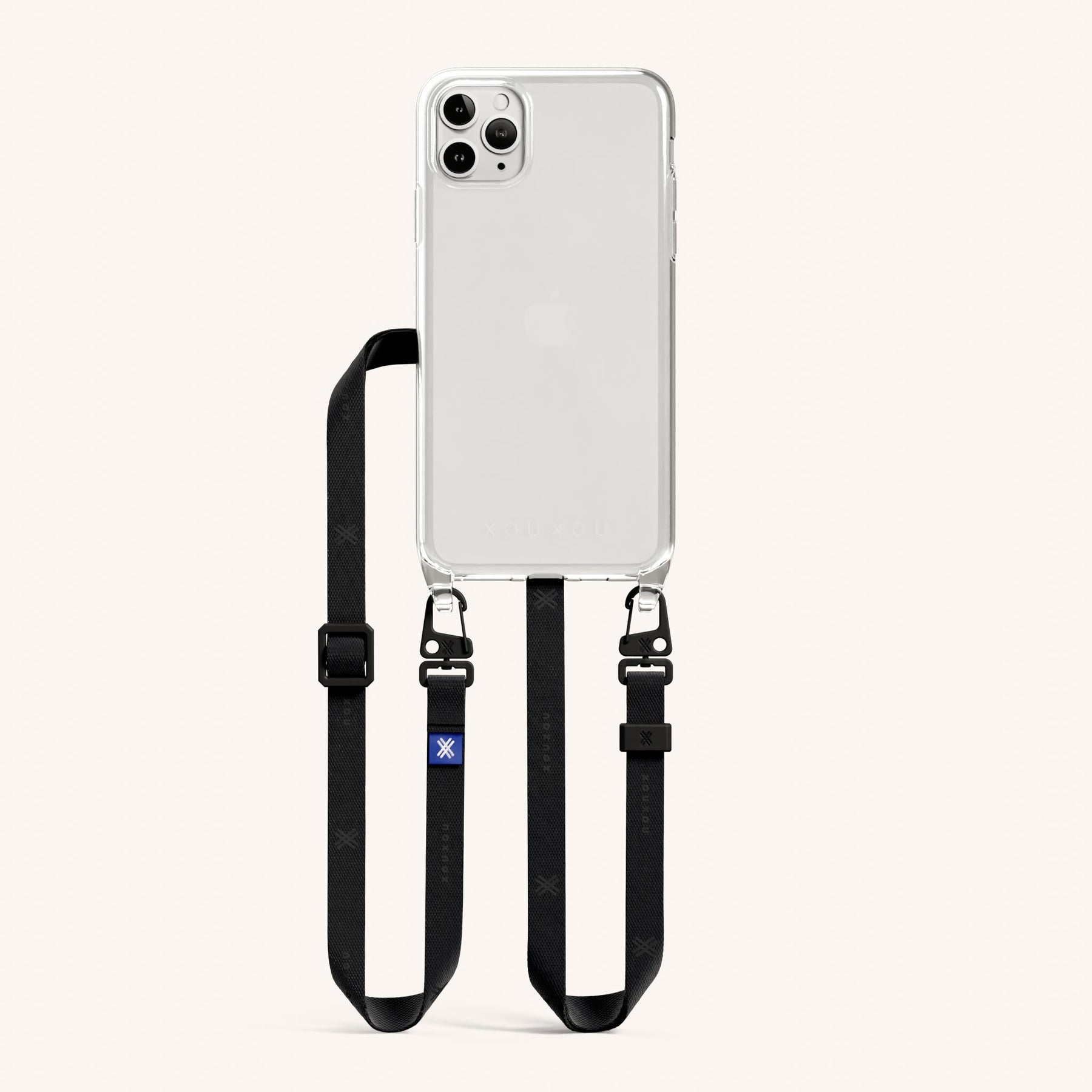 Phone Necklace with Slim Lanyard in Clear + Black