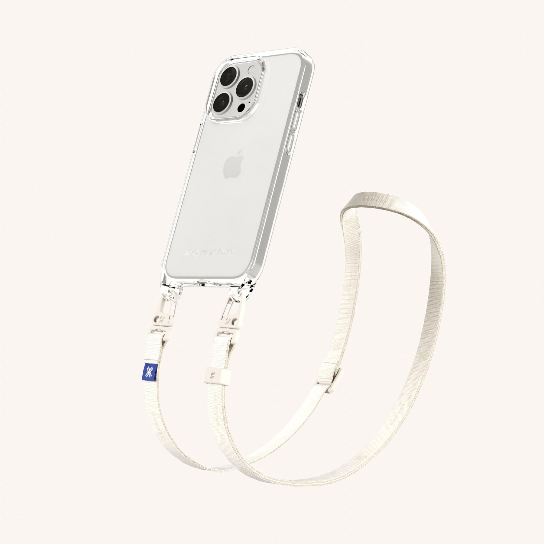 Phone Necklace with Slim Lanyard in Clear + Chalk